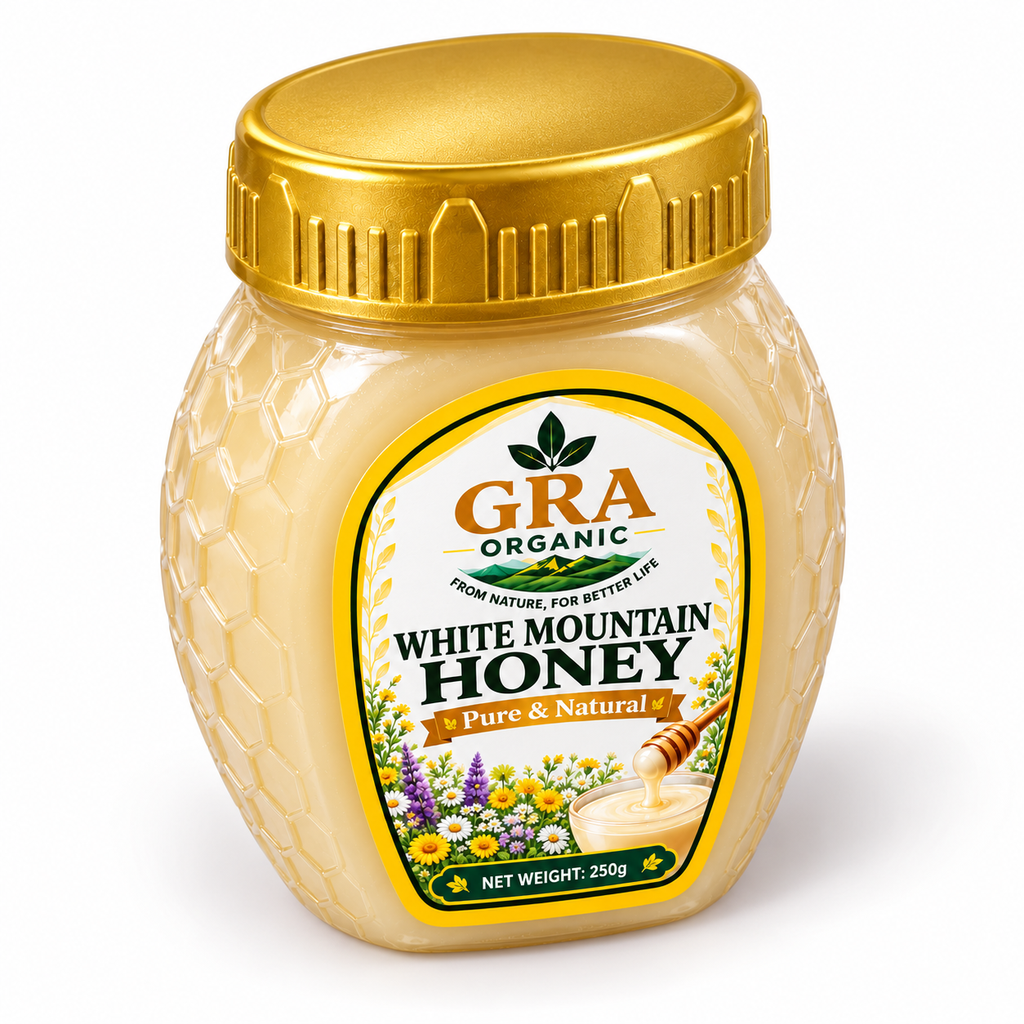 White Mountain Honey – top angle – 250g