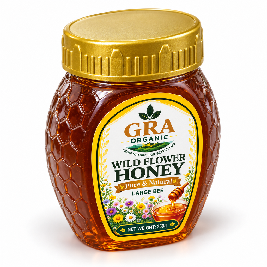 Wild Large Bee Honey — elevated angle — 250g
