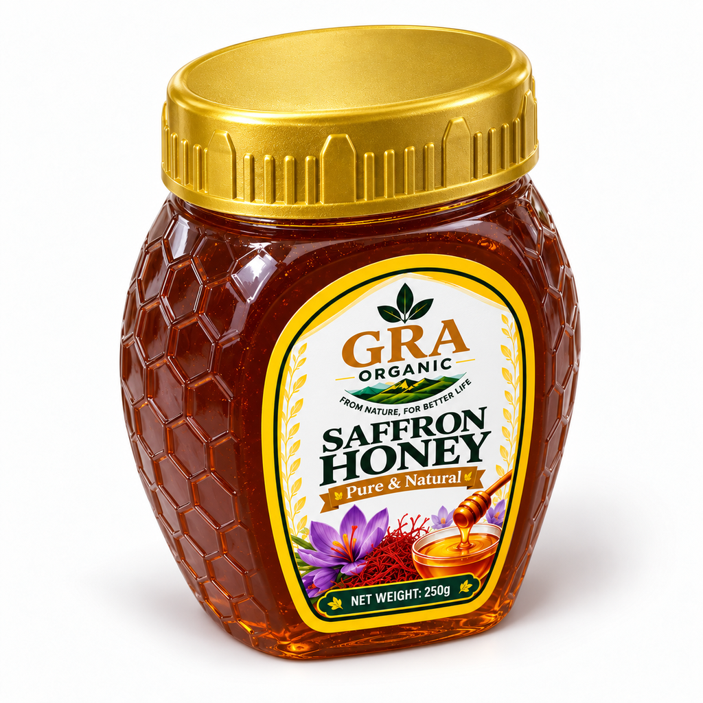 Saffron Honey – top angle – 250g